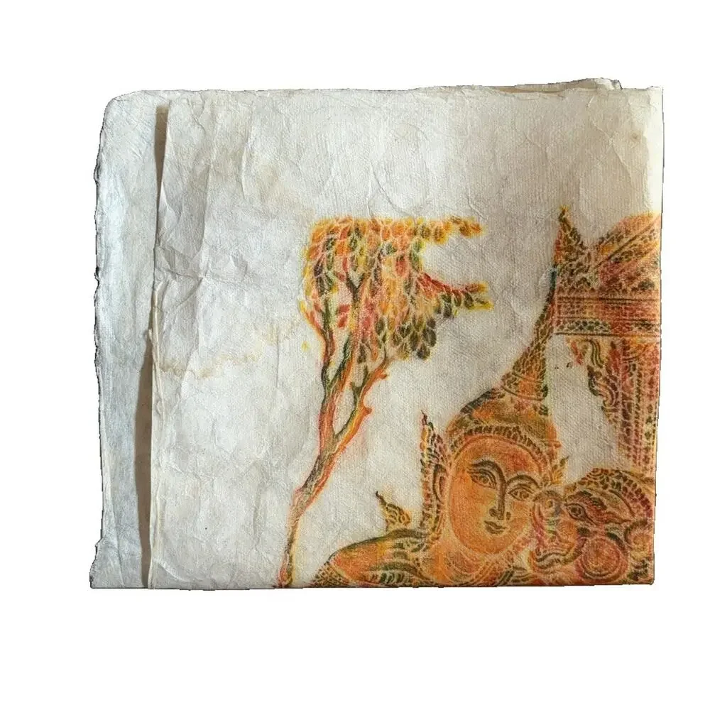 Vintage Thai Temple Rubbing Handmade Paper Wall Art 21x22 Unframed